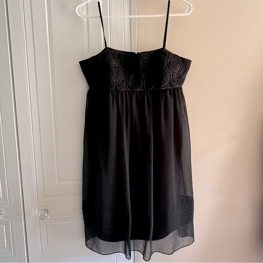 Nordstrom Max and Cleo Cocktail dress size 12 Black Ruched Floral Chiffon
